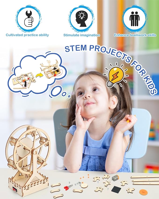 Poraxy 4 in 1 STEM Kits for Kids Ages 5-7 8-10 8-12,3D Wooden Puzzles, Science Project Model Craft Building Engineering Kit,STEM Toys for Ages 8-13,Birthday Gifts for Girls 6 7 8 9 10 11 12 Year Old