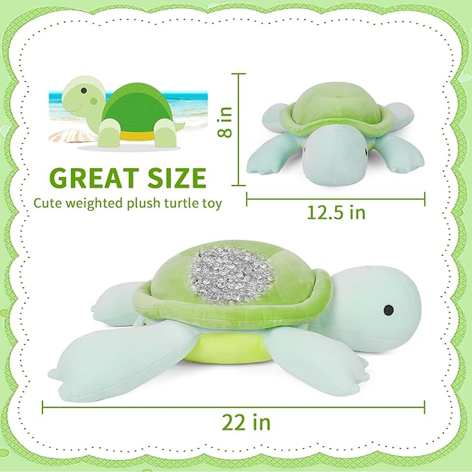 Weighted Turtle Stuffed Animals Weighted Sea Turtle Plush Toy 22" 4.2lb Cute Tortoise Hugging Dolls Plushies Pillows for Boys and Girls (Green