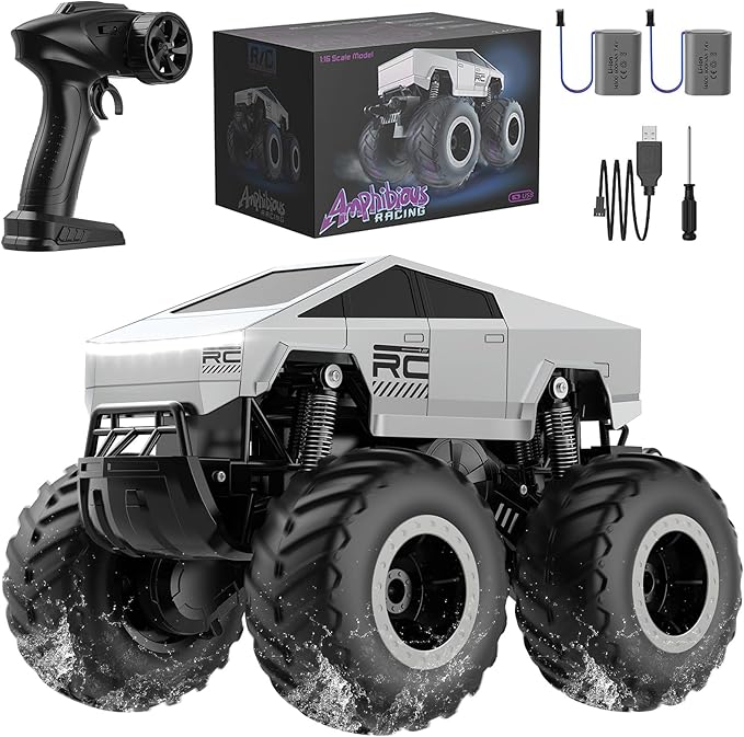 WayEee RC Truck Car Kids Toys for Ages 6+, Remote Control Car Waterproof Monster Truck, Amphibious 4WD All Terrain Off-Road Pickup, 1:16 Scale, 2.4GHZ Vehicles, Boys Christmas Kids Birthday Gift