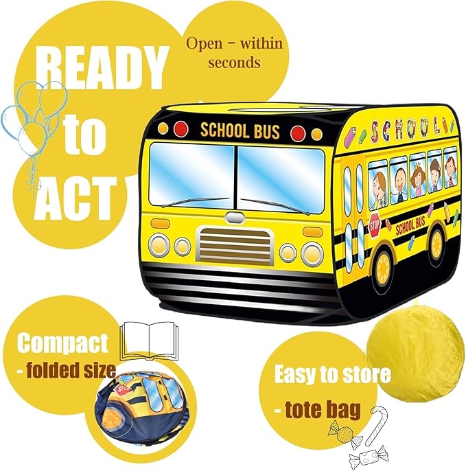 Pop Up Tent for Kids.School Bus Tent for Toddlers.Playhouses for Toddlers.Large, Easy to Organize.Birthday Gift for Girls & Boys.Can Be Played with by 2-3 Kids.Indoor Playhouse for Kids