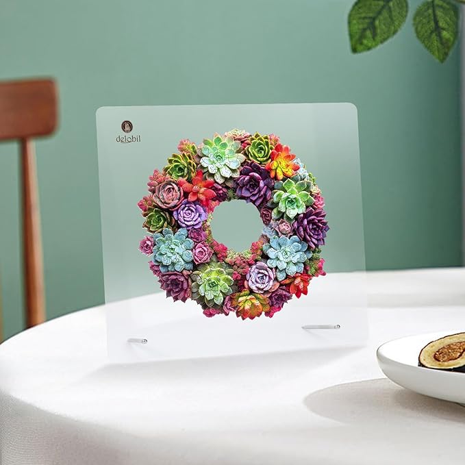 Succulent Garland Wooden Puzzles for Adults, 500 Pieces Mandala Jigsaw Puzzles, Unique Shaped Royal Size Wood Puzzle Gift for Kids, Family Game 17.6'' x 16.5''