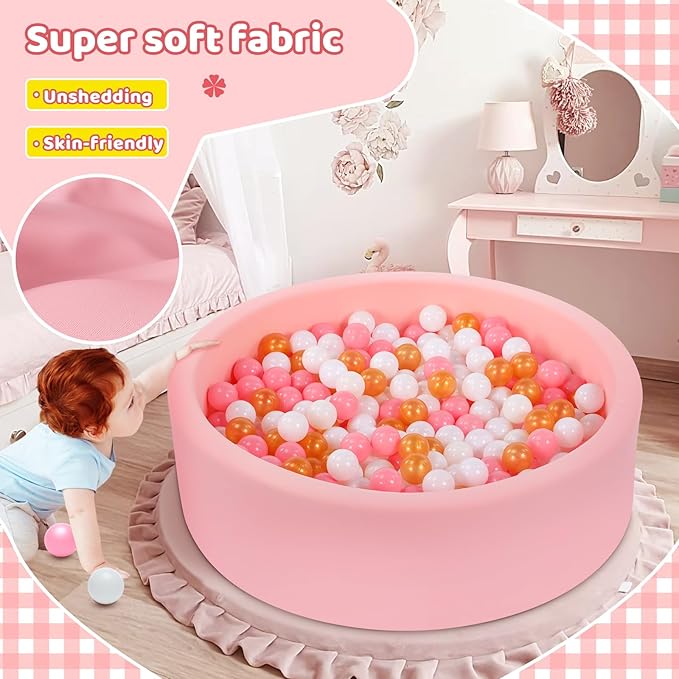 Foam Ball Pit for Toddlers, Large Baby Ball Pit for Babies with Soft Memory Sponge, Indoor Outdoor Baby Playpen, Kids Play Ball Pool, Gift Toys for Infants Boys and Girls (Pink, NO Balls)