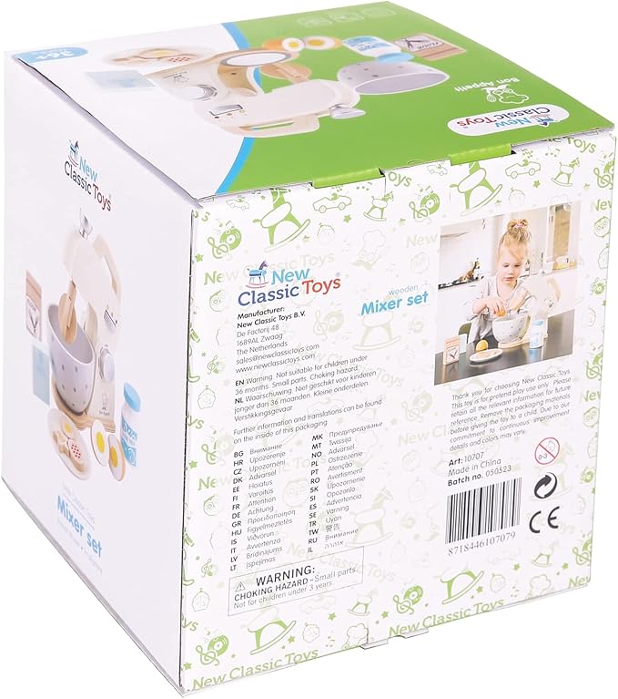 New Classic Toys Wooden Mixer Set Pretend Play Toy for Kids Cooking Simulation Educational Toys and Color Perception Toy for Preschool Age Toddlers Boys Girls , Red,White