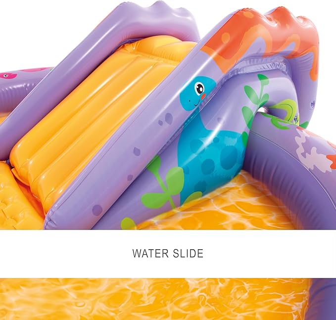 INTEX 56139EP Dino Park Inflatable Kiddie Pool: Inflatable Kids Pool with Water Sprayer and Slide – Splash Pad – 79" x 62" x 27" – Ages 3+