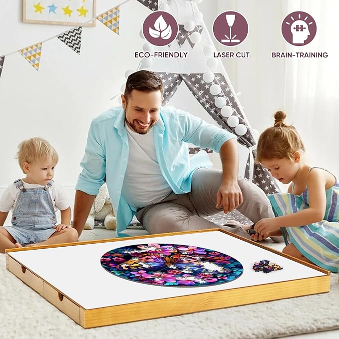 Colorful Butterfly 500 Pieces Wooden Jigsaw Puzzles for Adults with Unique Irregular Shape Fun Challenging Puzzles for Kids and Couples on Birthday,Children's Day,Christmas,16.7"x16.7"