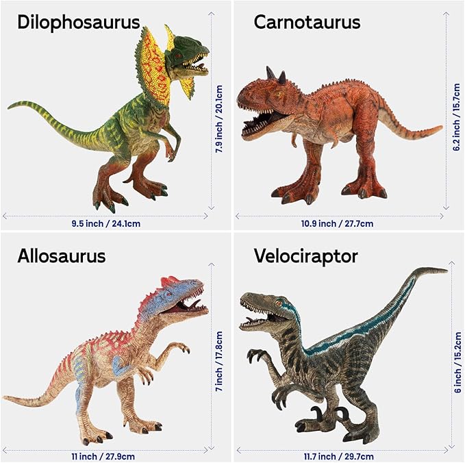 4 PCS Big Dinosaur Toys for Kids 3-5 Realistic Dinosaur Figures with Learning Cards & Movable Parts- Jumbo Dino Toys for Kids 5-7 Ideal Gift for Toddlers Boys Girls Ages 3+