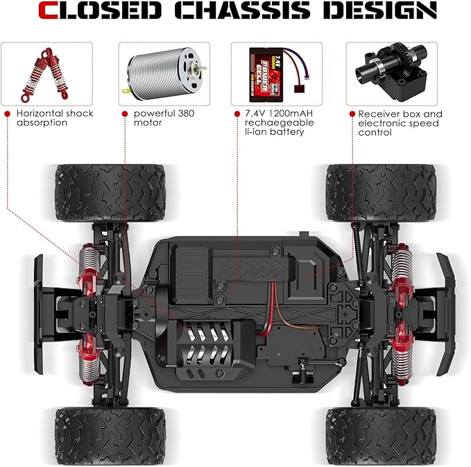 1:18 Scale RC Cars, 36 KM/H High Speed, 2.4 GHz Remote Control and 2 Rechargeable Batteries，4 Shock Absorbers, for Xmas (Blue)