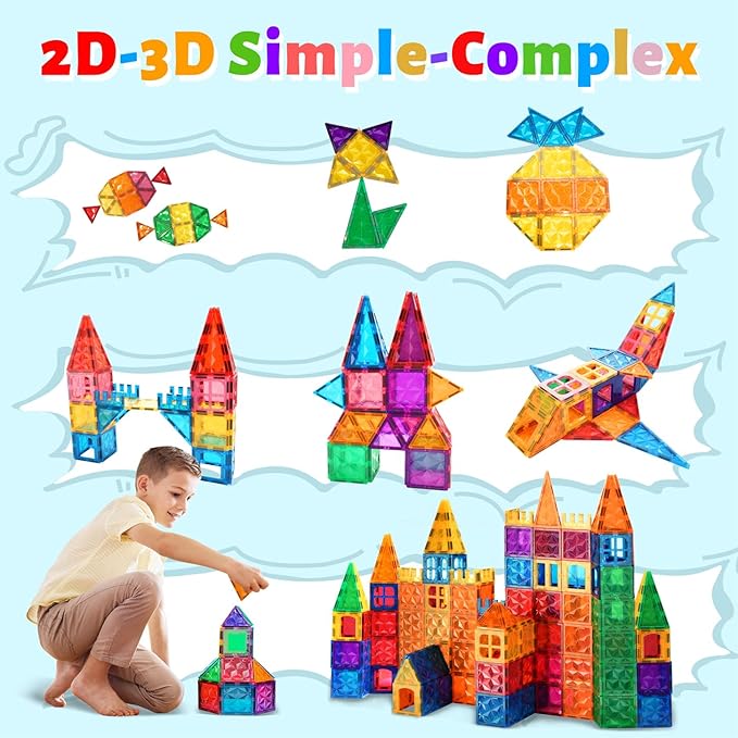 Magnetic Tiles, 102PCS Magnet Building Blocks with 2 Cars, 3D Diamond Magnetic Blocks, Construction Stem Toys for Kids, Educational Toys for Boys Girls Ages 3 4 5 6 7 8 (102 PCS)