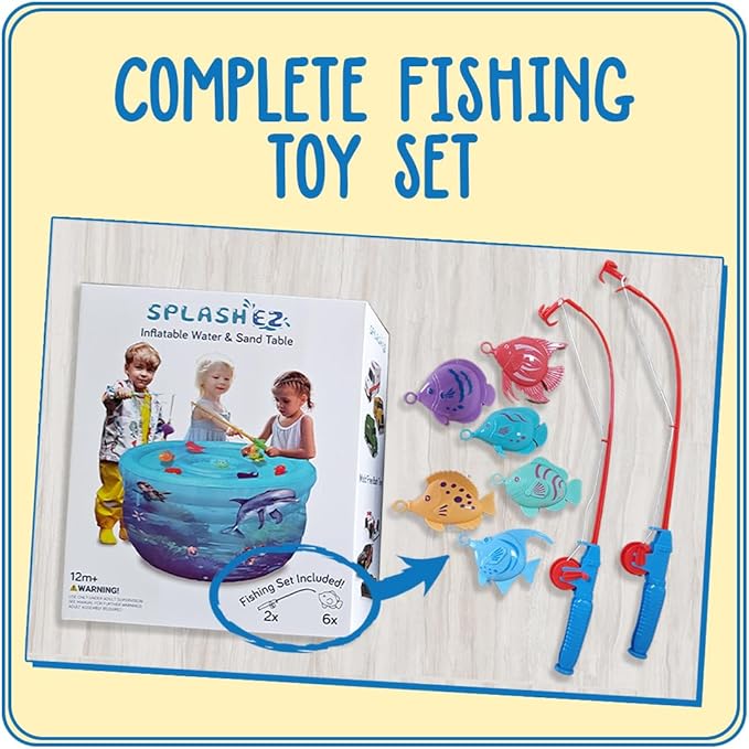 SplashEZ Baby Water Table, Kids Outdoor Water Table, Toddler Outside Inflatable Activity Playset with Fishing Game Pole & Toys for Toddlers, Splash Pond for Summer, 9 Piece Outdoor Toy Set