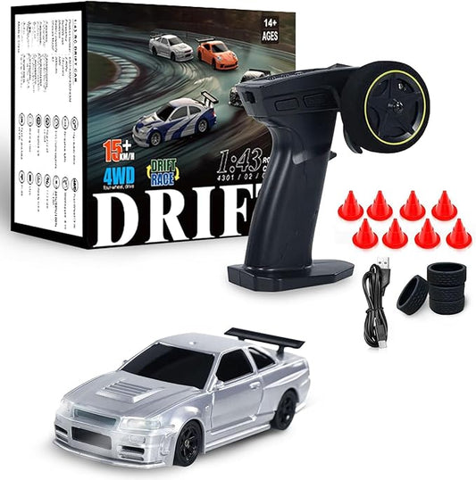 1/43 Mini RC Drift Car with Gyroscope, 2.4GHz Full Proportional High Speed Remote Control Car, RTR 4WD Fast RC Cars with LED Lights Racing Tires, Hobby RC Cars Toy Model Gift for Adults, Kids, Boys