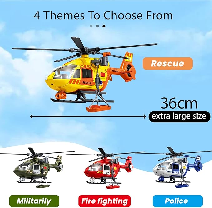 Wenbeier Rescue Helicopter Toys for Boys with Hanging Basket Airplane Toy with Lights and Sound Rescue Vehicles Toys for Kids Aged 3 4 5 6 7