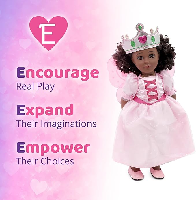 Playtime by Eimmie 18 Inch Doll Clothes and Accessories - Fairy Dress Set with Wings, Matching Crown & Shoes - Magical Clothing Sets & Stuff - Fits American, Generation & Other 18" Dolls for Girls
