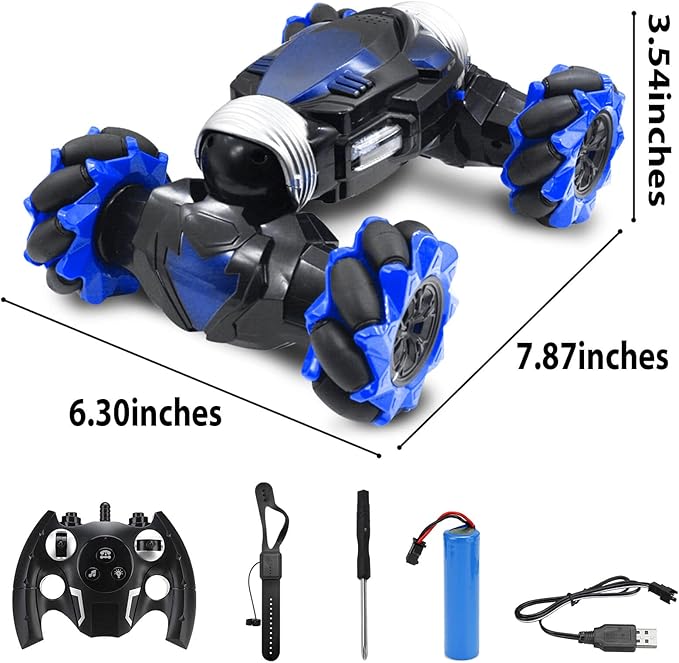 Gesture Sensing RC Stunt Car with Lights Music Hand Controlled Remote Control Car 4WD 2.4GHz Off-Road 360° Double Sided Rotation Stunt Car Birthday Gift Idea for Boys Girls (Blule)