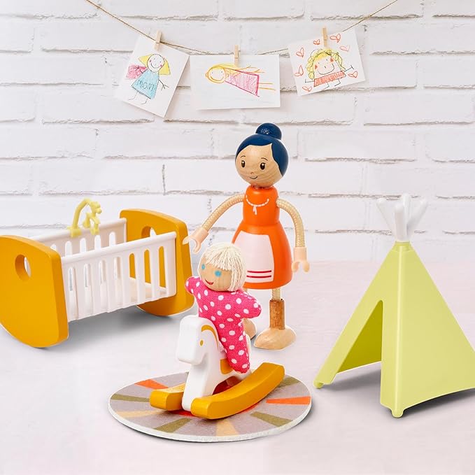 Giant bean 21pcs Wooden Plastic Dollhouse Furniture Set, Patio and Babyroom Set, Green Dollhouse Accessories Pretend Play Furniture Toys for Boys Girls Kids & Toddlers 3 4 5 6 Years up