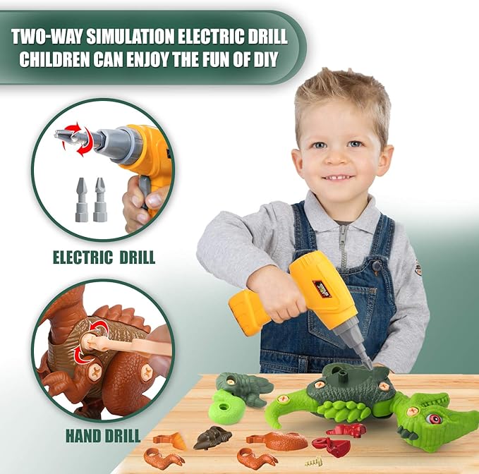Sanlebi Take Apart Dinosaur Toys for 4 5 6 7 Year Old Boys Kids Building Toy Set with Electric Drill Construction Engineering Play Kit STEM Learning for Boys Girls Age 3 4 5 Year Old