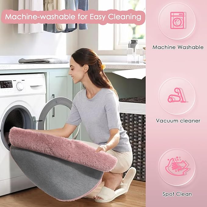 Blush Pink Fluffy Round Rug 5Ft for Bedroom, Fuzzy Plush Circle Area Rugs for Baby Kids Room Decor Aesthetic, Shaggy Circular Carpet for Teen Girls Nursery Dorm Playroom, Cute Dusty Rose Mauve Rug