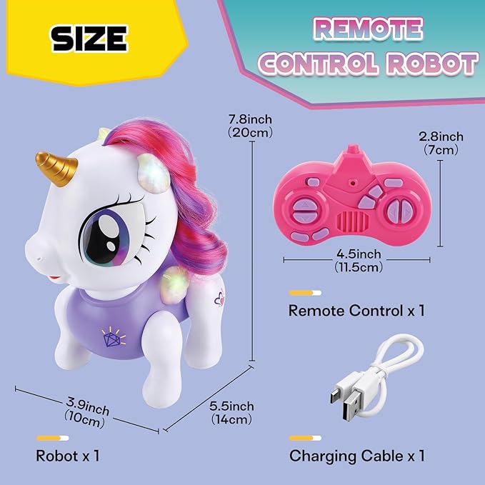PETNEY Remote Control Robot Pets Toys for Ages 5-7，Interactive Voice Control，Rechargeable & Recordable，Touch Sensing，STEM Toy Program Treats, Walking, Dancing Robot Toys for Girls (Purple)