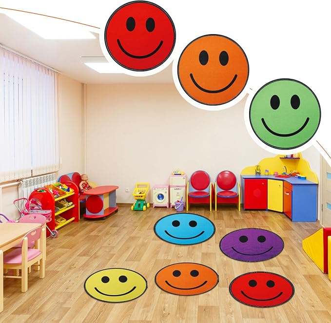 Nuanchu 12 Pcs Kids Carpet Circle Seats for Classroom 16 Inch Round Floor Mat Kids Floor Cushions Soft Educational Classroom Rug Non Slip for School Learning Playing Areas(Smile Style)