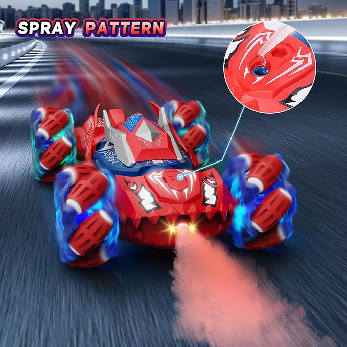 Remote Control Car Boys Toys: RC Cars 360°Flip 2.4Ghz Double Sided 4WD Transform Off Road for Rotating Hand & Remote Control Drift Stunt Cars Toy 6 7 8 9 10 11 12 Year Old Kids Girls (Red)