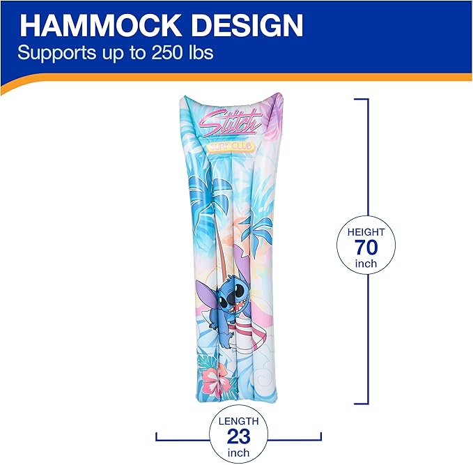 Swimways Stitch Suntanner Pool Float, Inflatable Pool Floats & Kids Pool Toys, Swimming Pool Accessories & Beach Essentials for Teens Aged 14 & Up