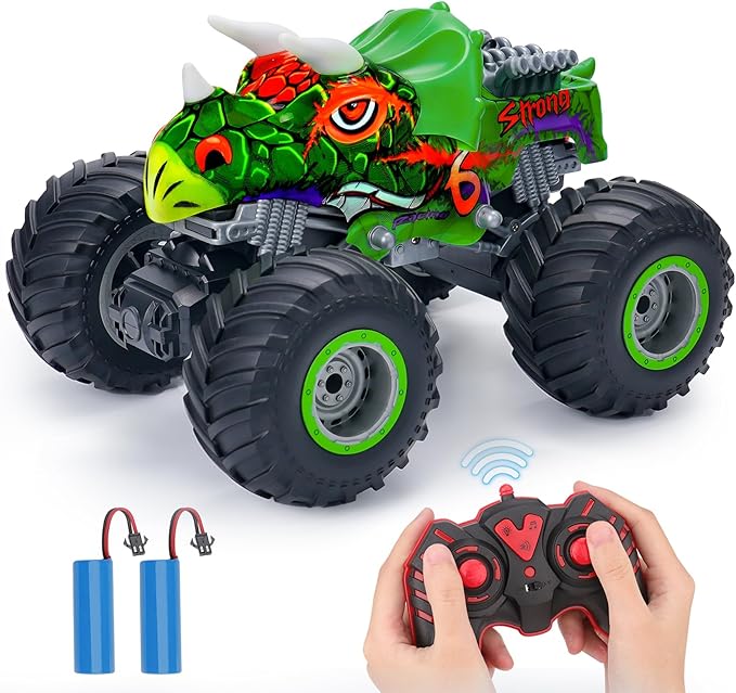 PREBOX Remote Control Monster Truck for Boys 8-12 - RC Dinosaur Car Toys for Kids Age 4-7, Birthday for Boys with Music Lights