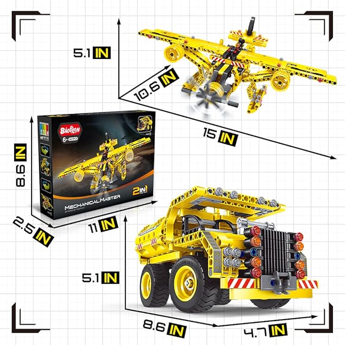 STEM / Building Toy for Ages 5, 6, 7, 8, 9, 10, 11, 12 Years Old Kid, Boy, Girl - 2-in-1 Truck Airplane Take Apart Toy, 361 Pcs DIY Building Kit, Learning Engineering Construction Toy, Ideal Gift