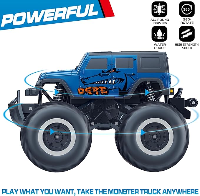 Threeking 1:16 Waterproof Monster Truck SUV Toys RC Cars Remote Control Car Truck Toys 4WD All Terrain Off-Road Car Toy Gifts Presents 6 7 8 9 10 11 12 Year Old Kids Boys Girls Toys