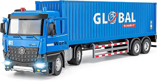 Semi Truck Toy with Metal Cab, Large Tractor Trailer Truck with Lights and Sounds, Friction Powered Cargo Transporter for Kids, Birthday Gift for Toddlers Boys 16.5"