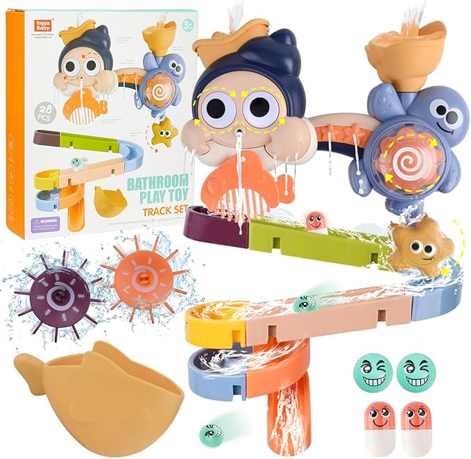 Interactive Bathtub Slide Set Toddler Bath Toys, Bathtub Slide Toy for Kids Ages 4-8, Wall Track Building Set 3+ Year Old, Fun DIY Kit Bathtub Time Birthday Gift for Toddler Boys & Girls