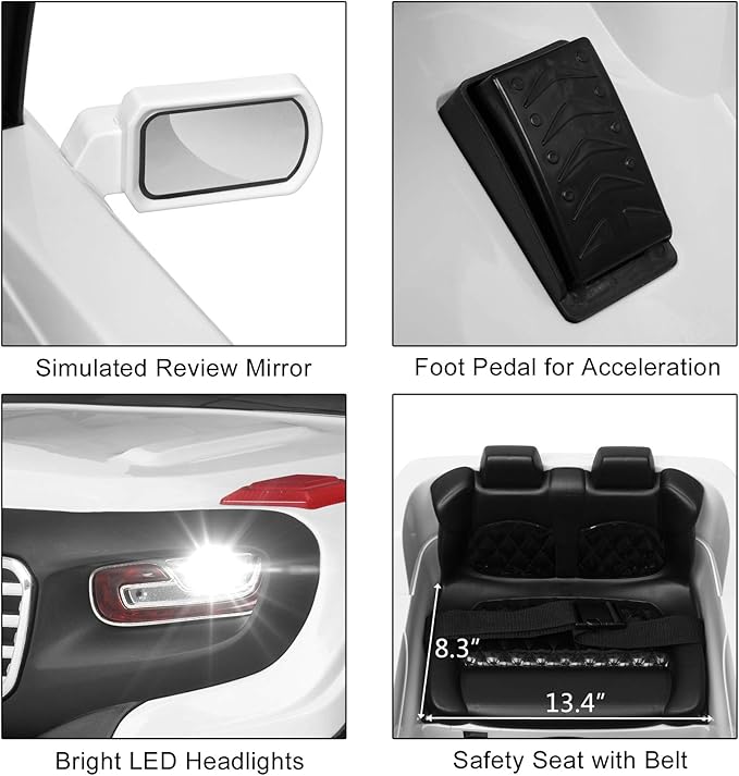 VALUE BOX Electric Remote Control Truck, Kids Toddler Ride On Cars 6V Battery Motorized Vehicles Children's Best Toy Car Safe with 3 Speeds, Music, seat Belts, LED Lights and Realistic Horns (White)