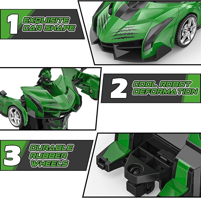 BLUEJAY Transform Rc Cars for Boys 4-7 8-12, 2.4Ghz Remote Control Car 1:18 Scale Transforming Robot, One-Button Deformation 360° Rotation Car Toy Gifts for Boys 3-5 (Turtle)