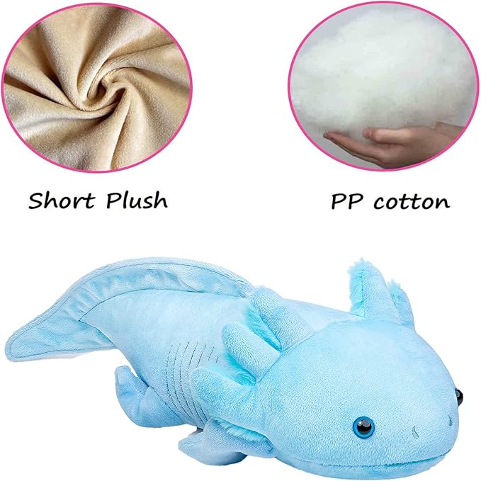 Simulation Blue Axolotl Plush Toy, Cute and Soft Zippered Blue Axolotl Set Stuffed Animal Plush Toys for Kids Boys and Girls Gifts, Room Decor