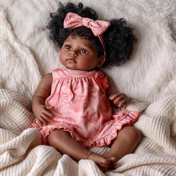 BABESIDE Lifelike Reborn Baby Dolls Black Girl AMA - 20 Inch Soft Body Realistic Baby Doll Handmade Real Life Toddler Black Baby Dolls with Clothes and Toy Gift for Kids Age 3+