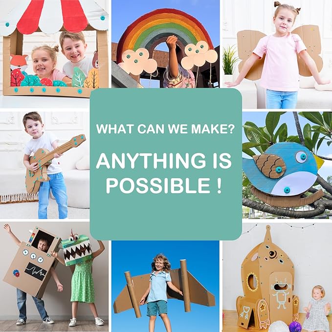 Cardboard Cutting Tools for Kids with Tool Box, 67 PCS Cardboard Construction Kit for Family & Team Activities, Creative STEM Educational Toys Gift for Boys and Girls Aged 5+