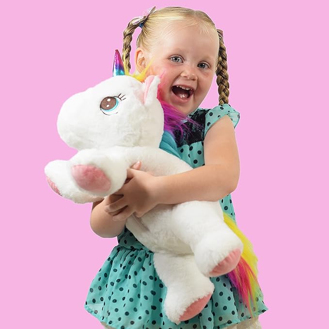 DreamsBe Unicorn Stuffed Animal with Mommy and 4 Baby Unicorns for Girls - Plush Mom Stuffie with Pocket for Babies in Her Tummy - Unicorn Gift for Girls Ages 3 4 5 6 7 8 9 Years
