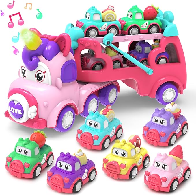 Toddler Girl Toys,Toys for 1 2 3 Year Old Girls,7-in-1 Carrier Truck Cars for Girls, Princess Toy with Light & Sound,1 2 3 Year Old Girl Gifts Birthday Christmas