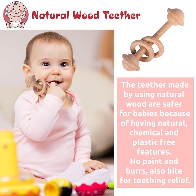 Newborn Baby Gift Set | Baby Gift Basket | Newborn Blanket, Wooden Teether, Security Blanket, Cap, Baby Bibs, Socks & Greeting Card (Pink)