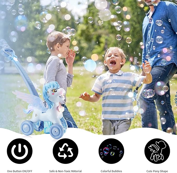 Bubble Machine Blower Blaster Lawn Mower Maker Blue Toy Fun Portable Handheld Operate Automatic Battery Electric Outdoor Summer Birthday Best Gift Light for Toddler Boy Girl Kid 1 2 3+ Year Old