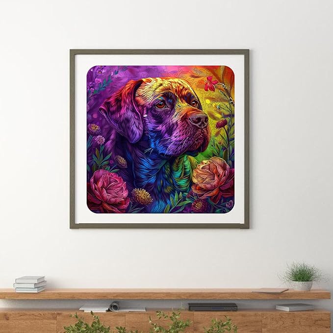 Wooden Jigsaw Puzzles 500 Pieces-Colored Dog,16.5x16.5in,Royal,Wooden Puzzles for Adults,Unique Shape Animal Adult Puzzles,Irregular Wood Puzzles Best Gift for Adults and Kids Family Game