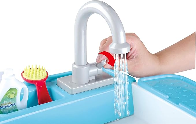 Play My Little Kitchen Sink Toys - Toddler Kitchen Role Dishwasher Toys with Running Water Cycle System - Utensils Tableware Accessories for Kids - 18 Piece Pretend Toy for Boys & Girls