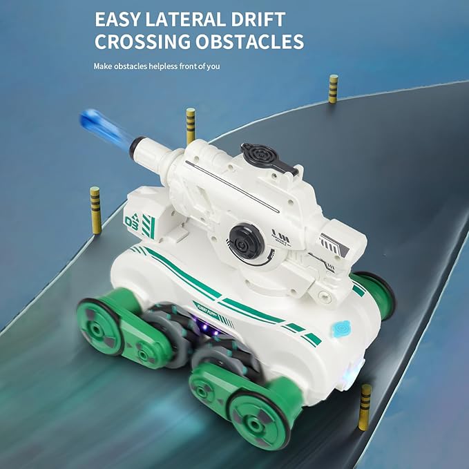 RC Tank That Shoots, RC Stunt Car Shooting Water Bullets, Gesture Sensing Remote Control Tank with 360?Rotation, Spray, Light and Music, 2.4GHz 4WD All Terrains RC Cars for Kids (White)