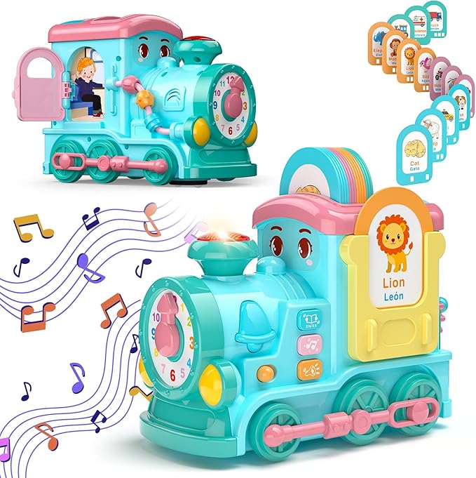 Hot Bee Montessori Toys,Learning Boy Toys,Toys for Ages18Months+,24-in-1 Multi Musical Train withTalking Flash Cards,Crawling,Learning , Motor Skills