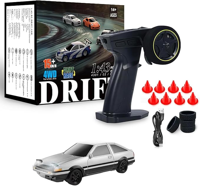 1/43 Mini RC Drift Car with Gyroscope, 2.4GHz Full Proportional High Speed Remote Control Car, RTR 4WD Fast RC Cars with LED Lights Racing Tires, Hobby RC Cars Toy Model Gift for Adults, Kids, Boys