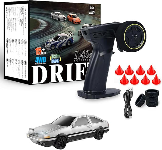 1/43 Mini RC Drift Car with Gyroscope, 2.4GHz Full Proportional High Speed Remote Control Car, RTR 4WD Fast RC Cars with LED Lights Racing Tires, Hobby RC Cars Toy Model Gift for Adults, Kids, Boys