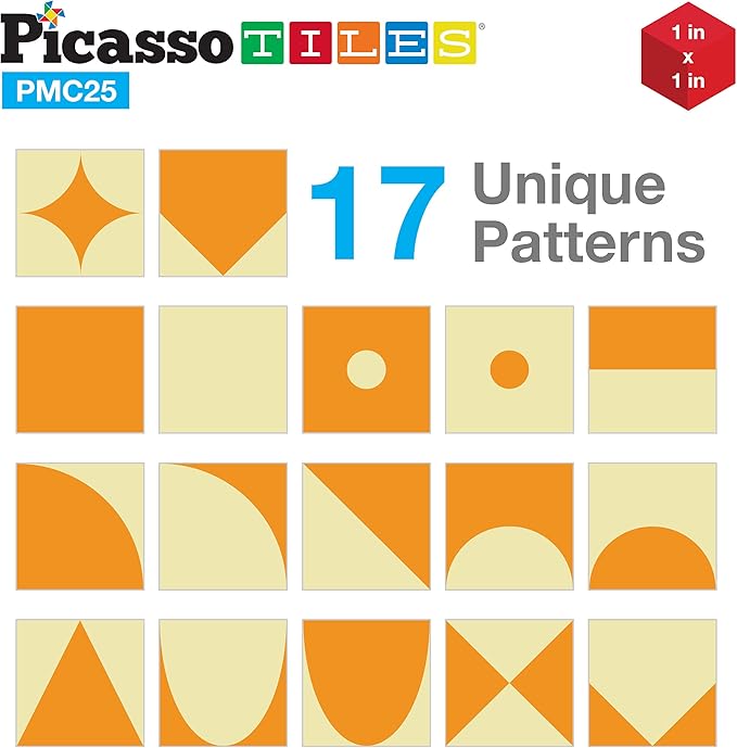 Picasso Cubes 25 Piece Magnetic Puzzle Game Magic Cube Puzzles Brain Teaser Set Kids Toy Magnet Pattern Block Matching Toys with Free Ideabook 150+ Inspirations Included STEM Learning Early Education