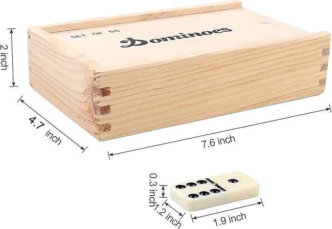 Smilejoy Dominoes Set for Adults, Double Nine Domino Set for Classic Board Games, Dominoes Double 9 for Family Games with Natural Wooden case with Spinner 55pcs