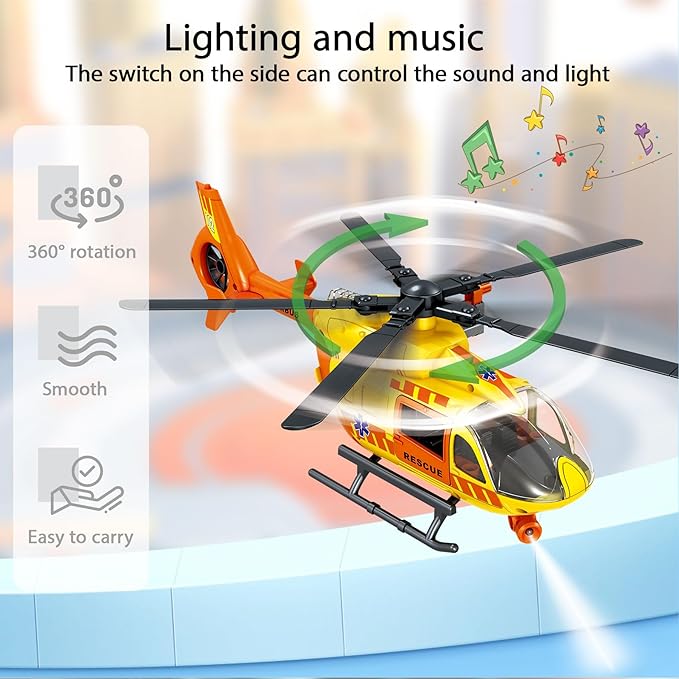 Wenbeier Rescue Helicopter Toys for Boys with Hanging Basket Airplane Toy with Lights and Sound Rescue Vehicles Toys for Kids Aged 3 4 5 6 7