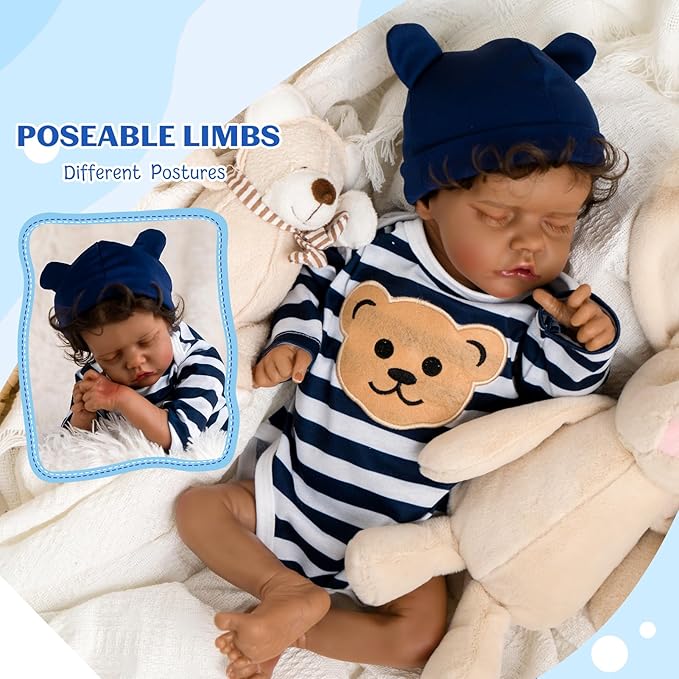 Jirachi Lifelike Reborn Baby Dolls Black-18 Inch Black American Realistic Baby Dolls Newborn Baby Boy with Toy Accessories Gift for Kids Age 3