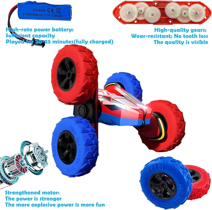 Threeking RC Stunt Car Remote Control Cars with Lights Double-Sided Driving Indoor Outdoor Toys Gifts Presents for 6 7 8 9 10 11 12 Year Old Kids Boys Girls