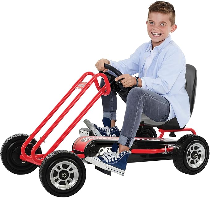 hauck Ride On Pedal Go Kart Toy w/ Adjustable Bucket Seat, for Boys & Girls Ages 4-8, Red